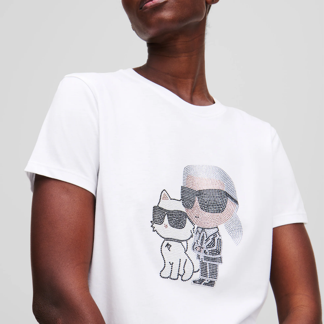 IKON KARL &amp; CHOUPETTE RHINESTONE T-SHIRT WHITE