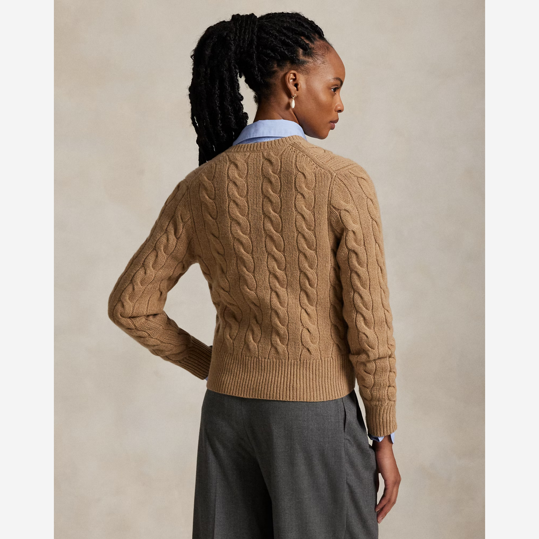 Cable-Knit Wool-Cashmere Cardigan Collection Camel Melange