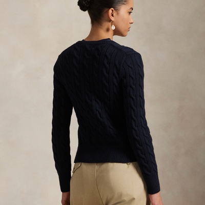 CABLE-KNIT COTTON CREWNECK CARDIGAN