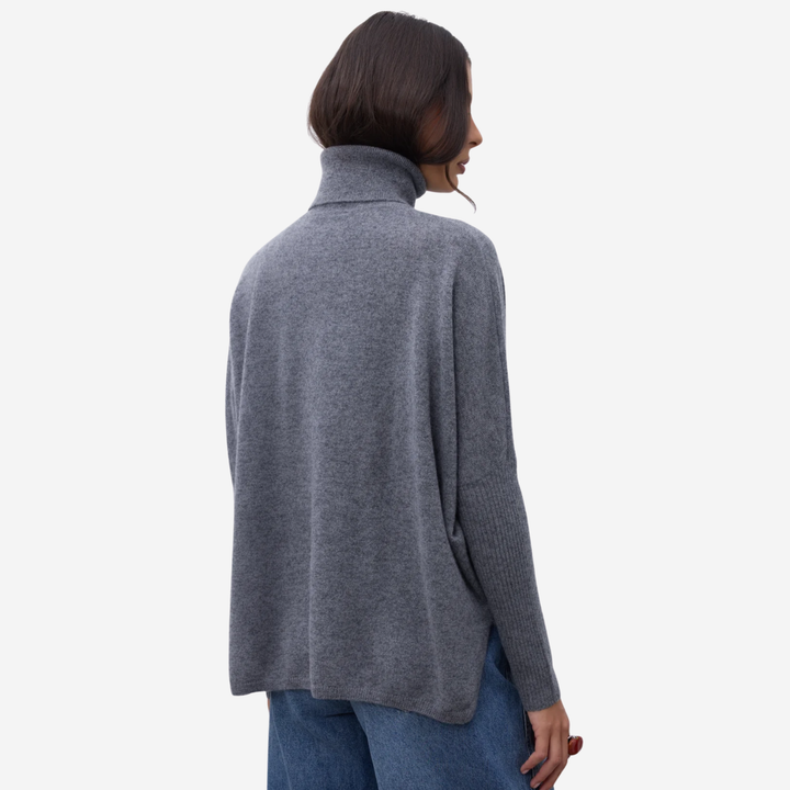 MARGARETH Turtleneck Poncho Gris Chine Fonce