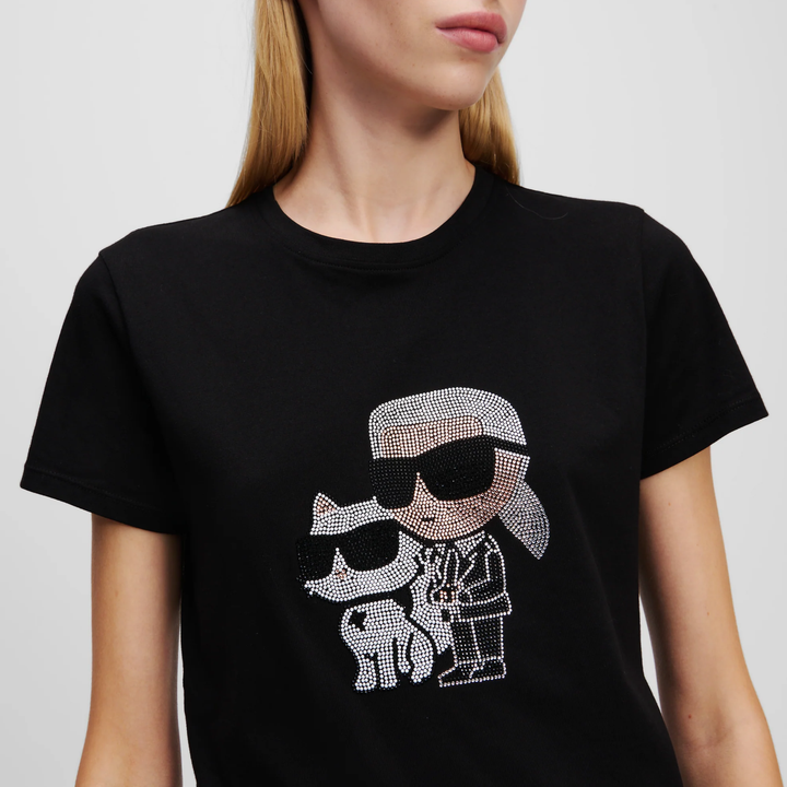 IKON KARL &amp; CHOUPETTE RHINESTONE T-SHIRT BLACK
