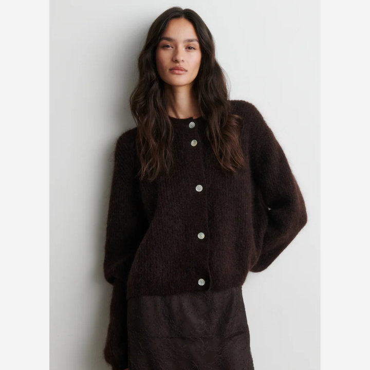 Andrea Knit Rib LS Cardigan Demitasse