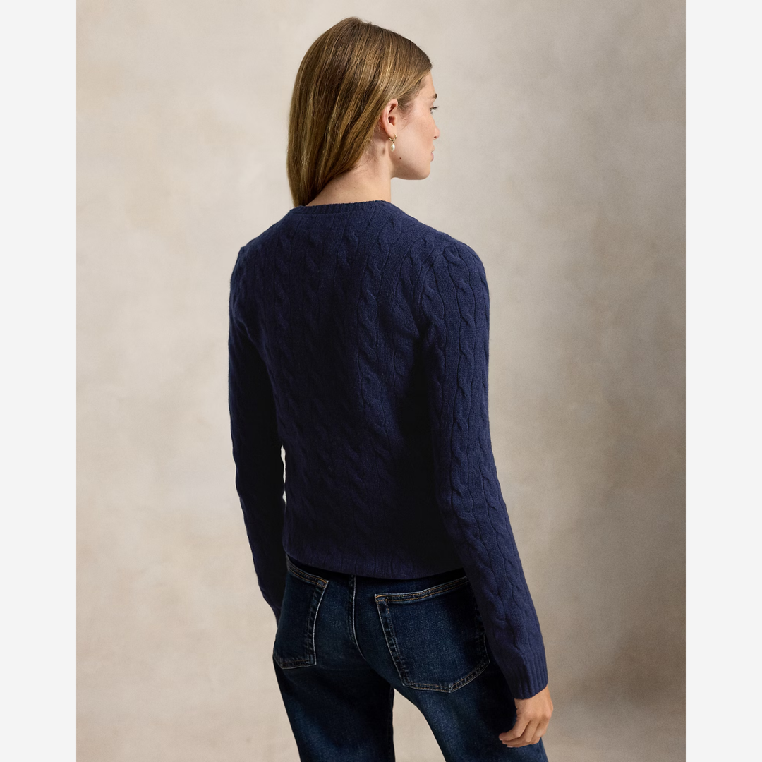Cable Wool-Cashmere Crewneck Jumper Hunter Navy
