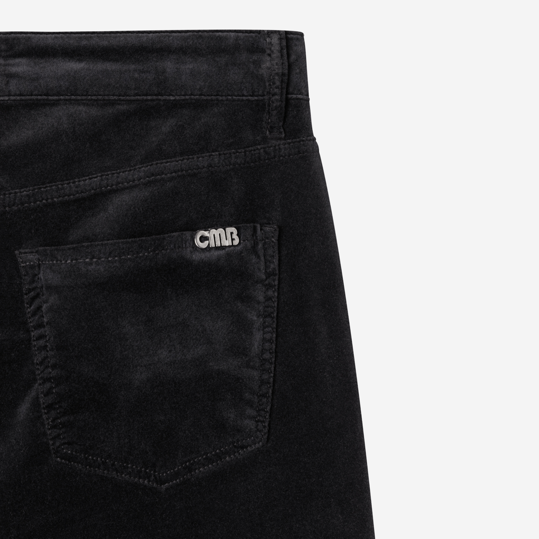 Paris Flared Viscose-Velvet Carbon Black