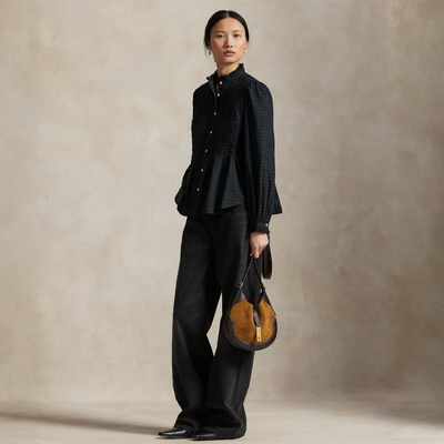 PINTUCKED PLAID COTTON SHIRT