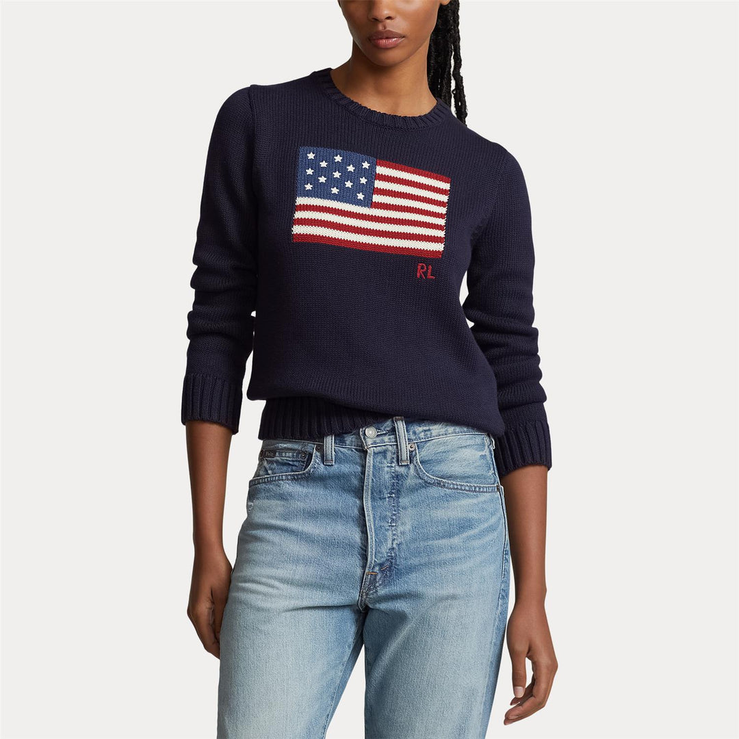 FLAG COTTON CREWNECK SWEATER NAVY