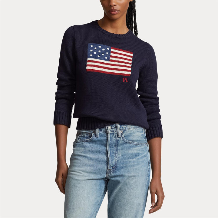 FLAG COTTON CREWNECK SWEATER NAVY