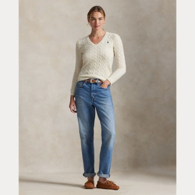 CABLE-KNIT WOOL-CASHMERE V-NECK SWEATER