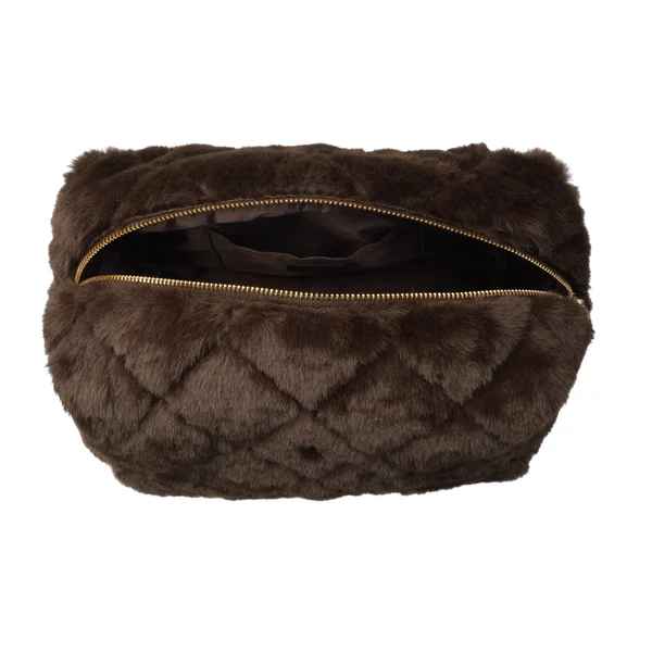 Faux Fur Quilted Make-Up Pouch Large