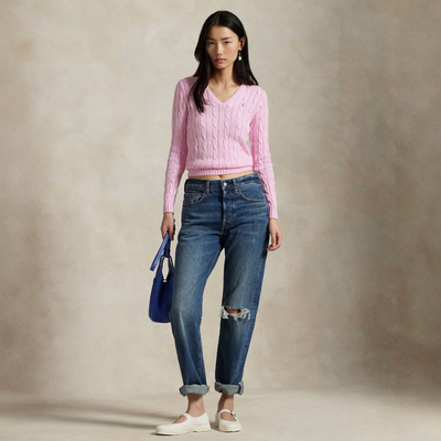CABLE-KNIT COTTON V-NECK SWEATER