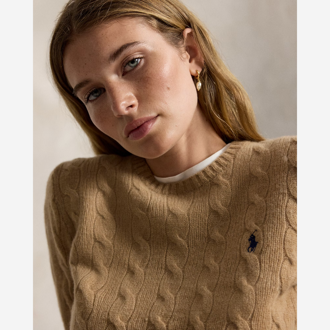 Cable Wool-Cashmere Crewneck Jumper Collection Camel Melange
