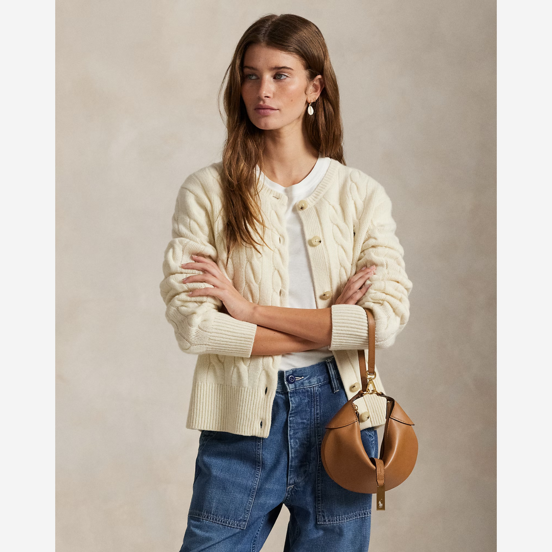 Cable-Knit Wool-Cashmere Cardigan Authentic Cream