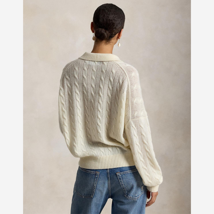 Cable Wool-Cashmere Polo-Collar Sweater