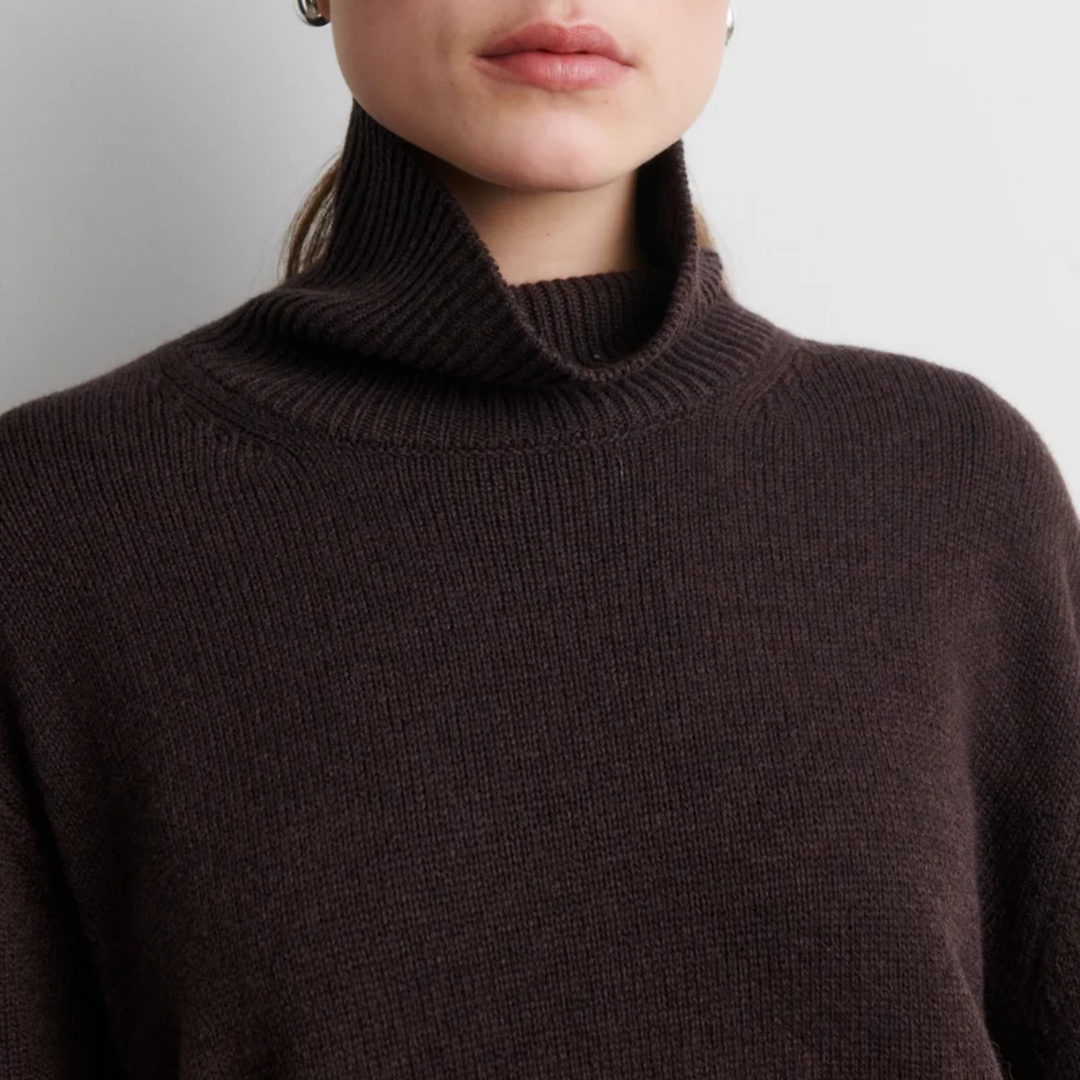 Alpha Knit T-Neck Dark Brown Melange