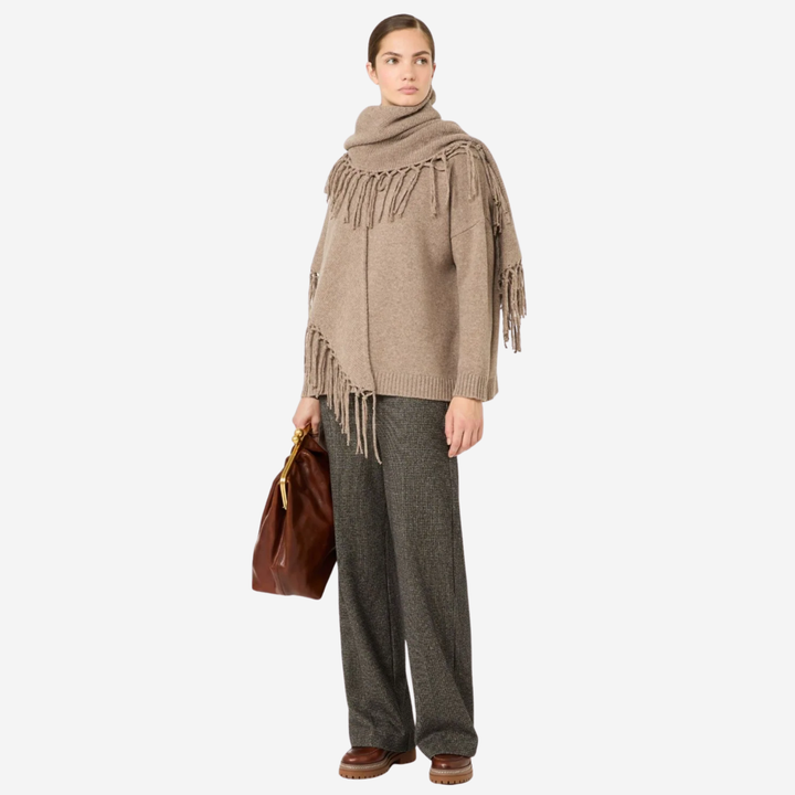 WKATORNADO Fringed Wool Shawl Turtledove Beige