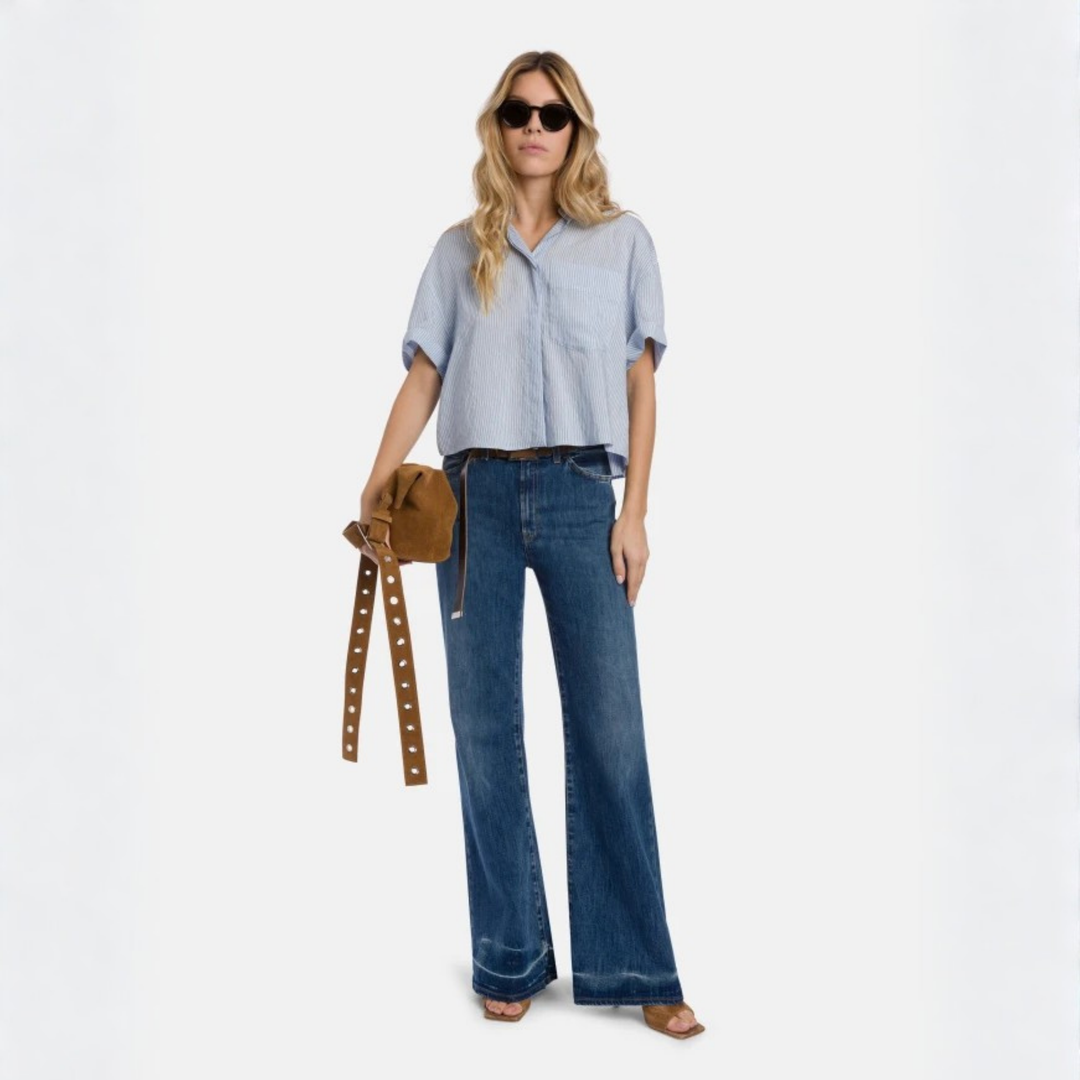 Striped viscose boxy-fit shirt