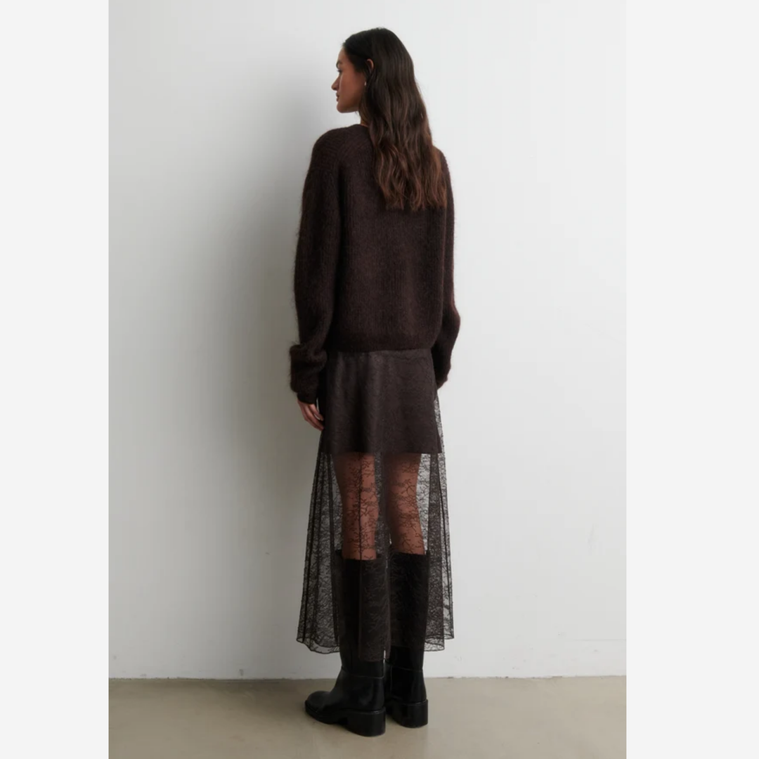 Andrea Knit Rib LS Cardigan Demitasse