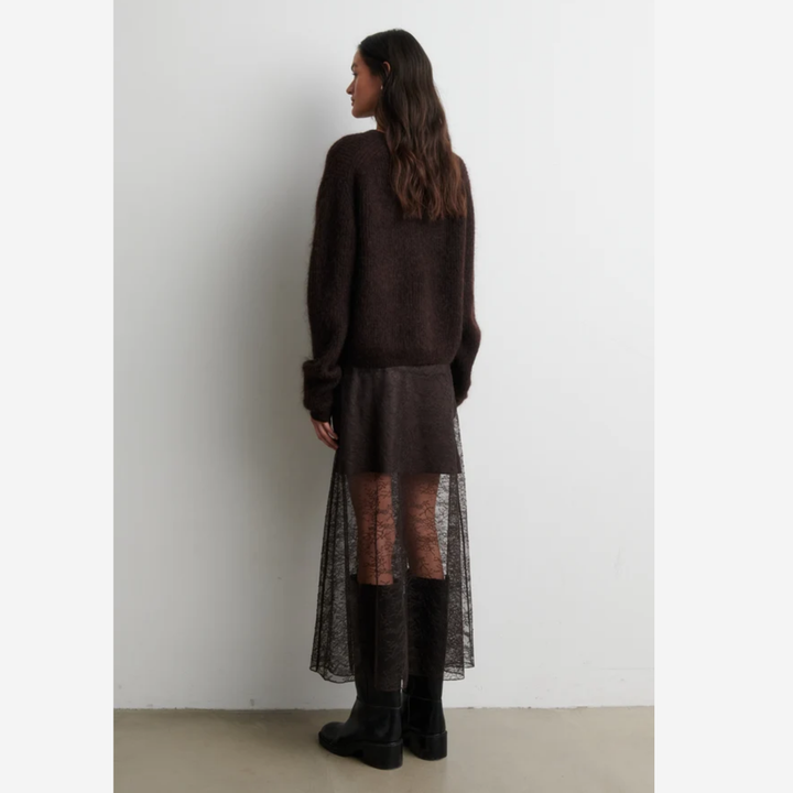 Andrea Knit Rib LS Cardigan Demitasse