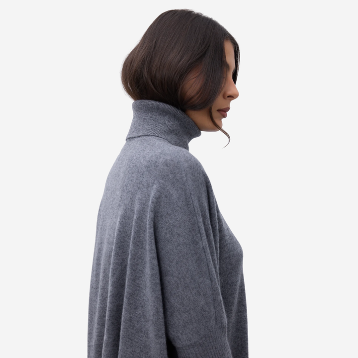 MARGARETH Turtleneck Poncho Gris Chine Fonce