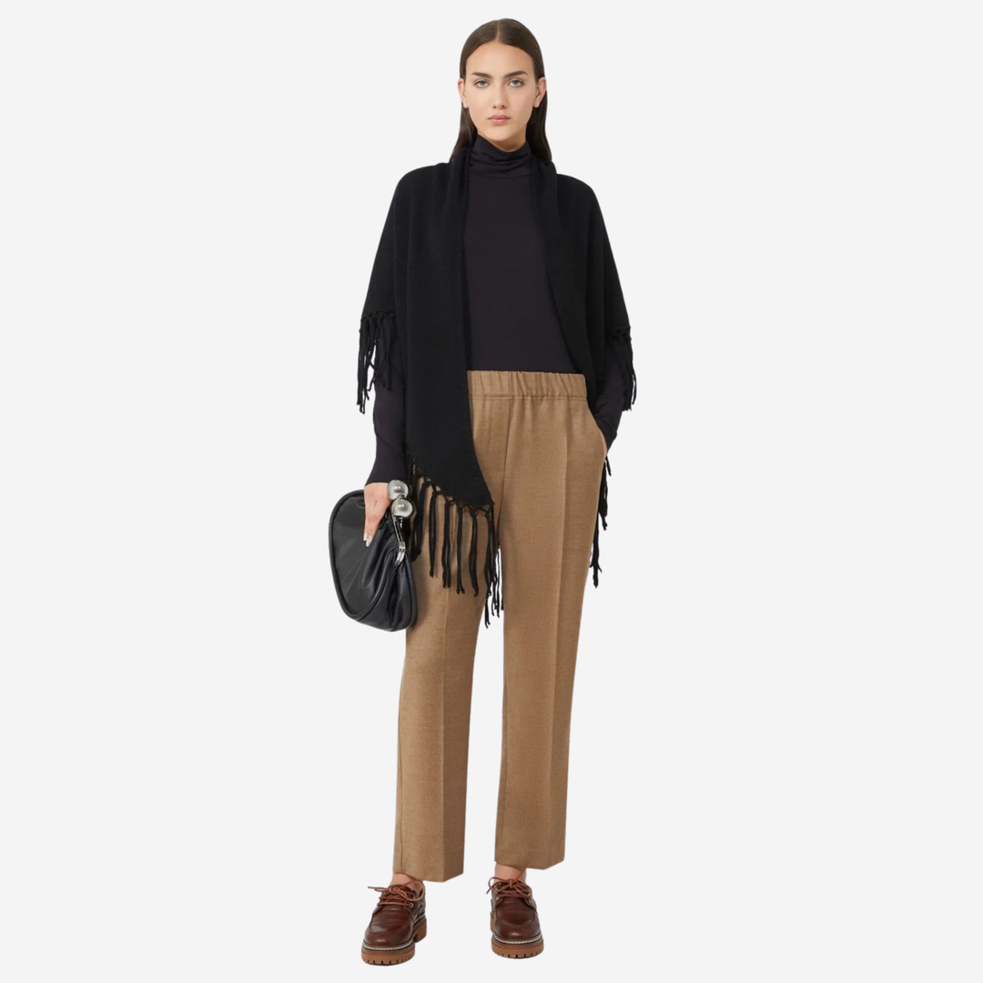 WKATORNADO Fringed Wool Shawl Black