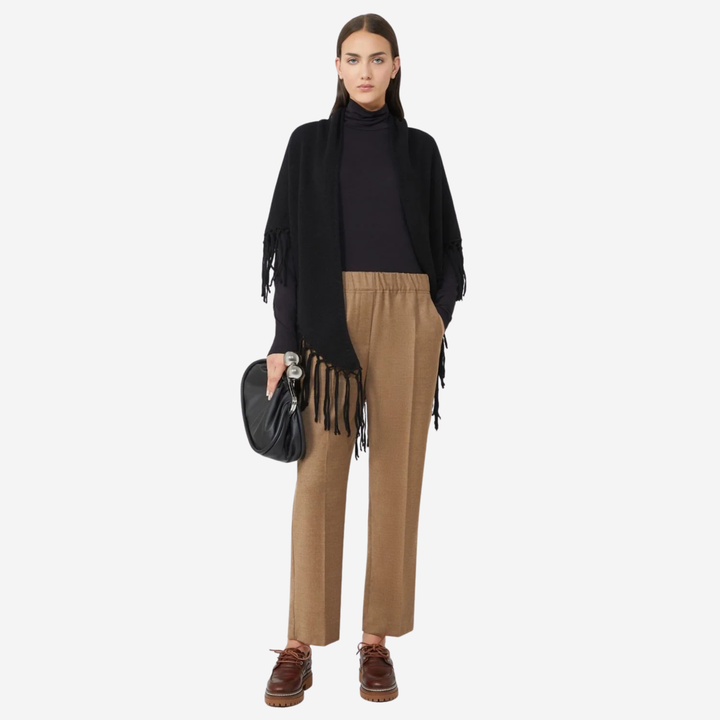 WKATORNADO Fringed Wool Shawl Black