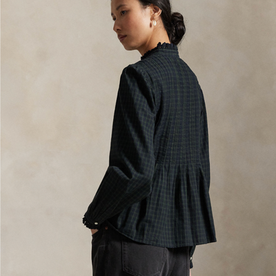 PINTUCKED PLAID COTTON SHIRT