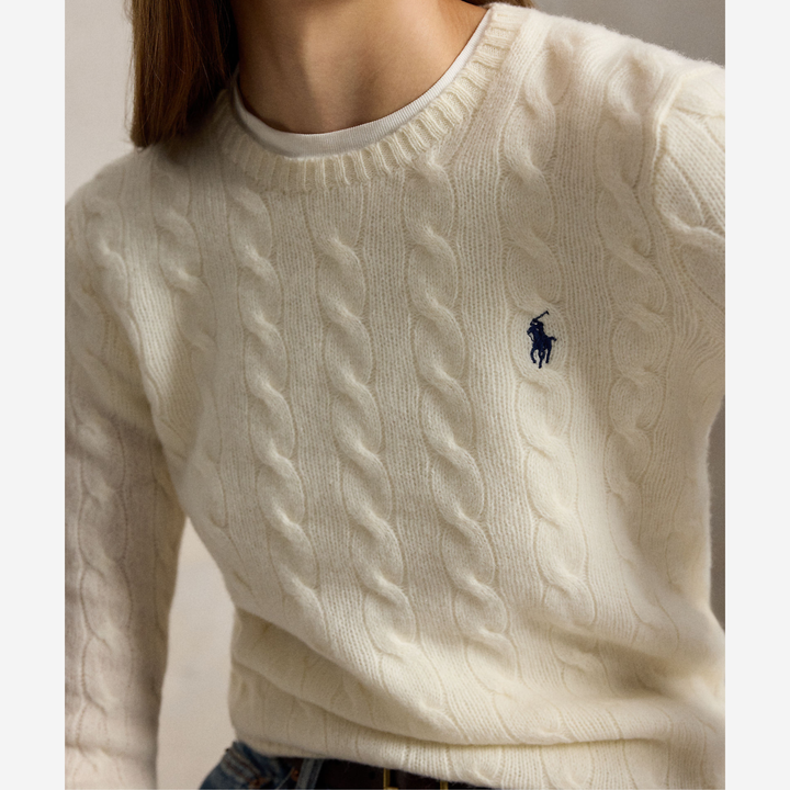 Cable Wool-Cashmere Crewneck Jumper Cream