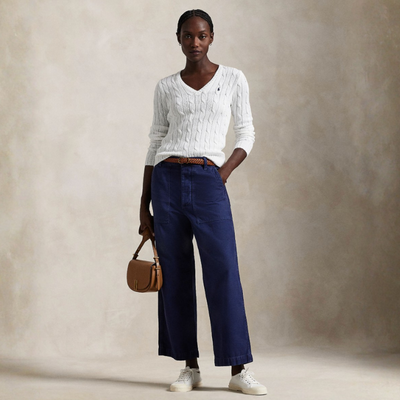 CABLE-KNIT COTTON V-NECK SWEATER