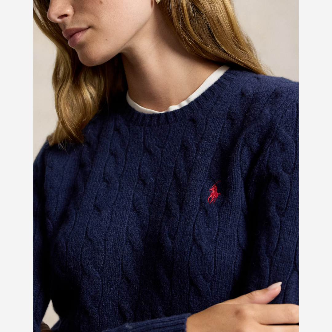 Cable Wool-Cashmere Crewneck Jumper Hunter Navy