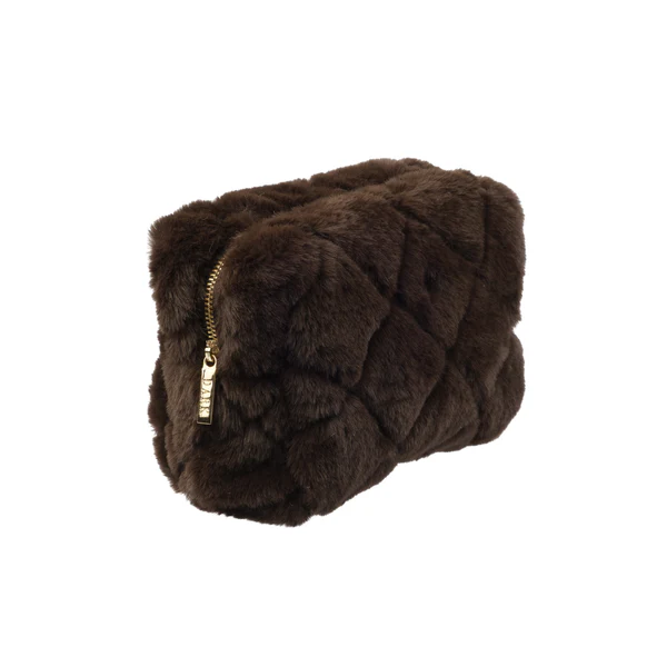 Faux Fur Quilted Make-Up Pouch Small