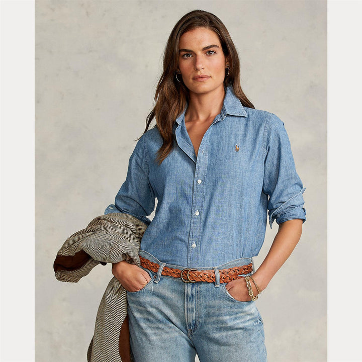 STRAIGHT FIT COTTON CHAMBRAY SHIRT