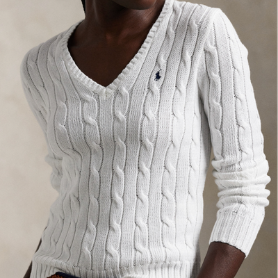 CABLE-KNIT COTTON V-NECK SWEATER
