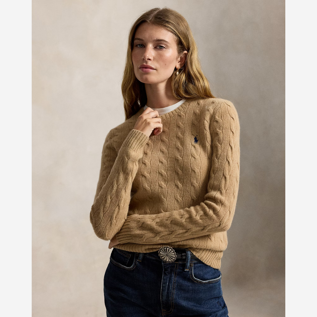 Cable Wool-Cashmere Crewneck Jumper Collection Camel Melange