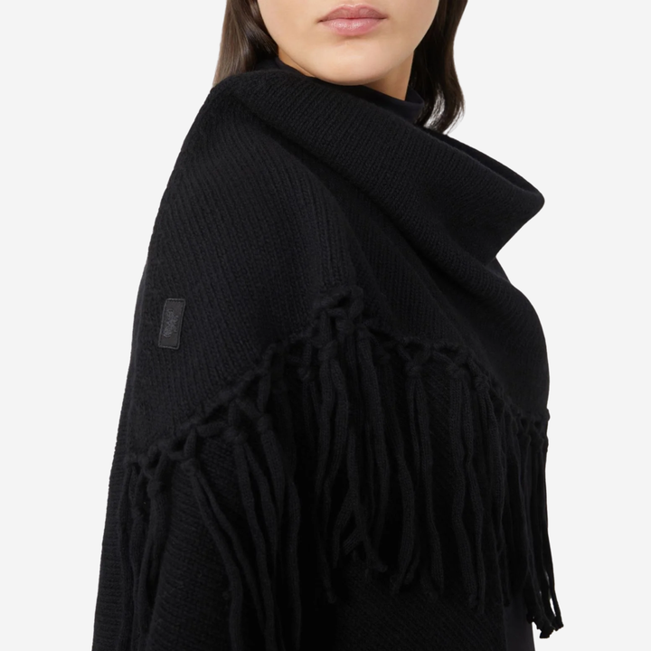 WKATORNADO Fringed Wool Shawl Black