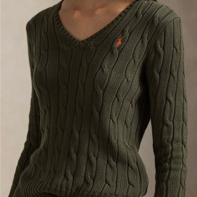 CABLE-KNIT COTTON V-NECK SWEATER