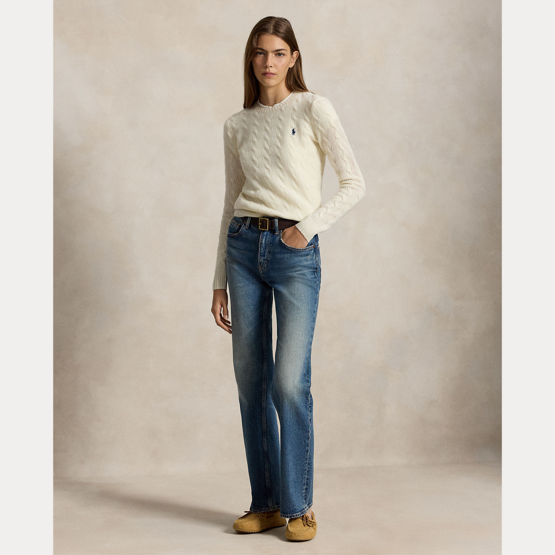 Cable Wool-Cashmere Crewneck Jumper Cream