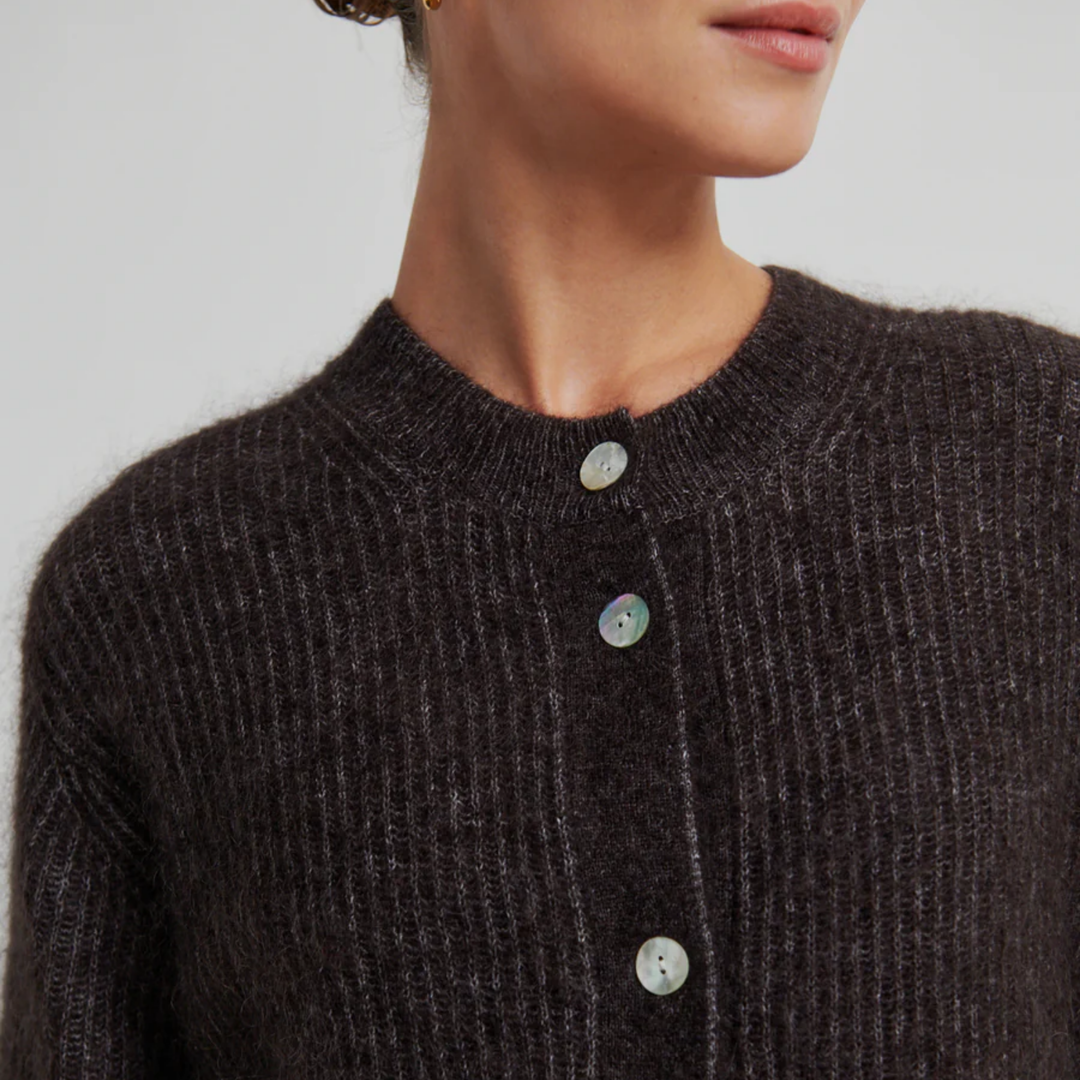 Andrea Knit Rib Cardigan Chocolate Torte
