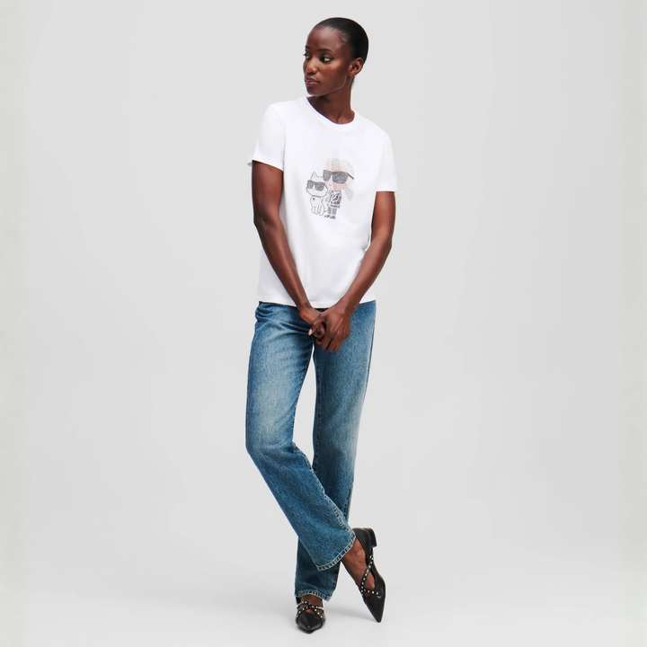 IKON KARL &amp; CHOUPETTE RHINESTONE T-SHIRT WHITE