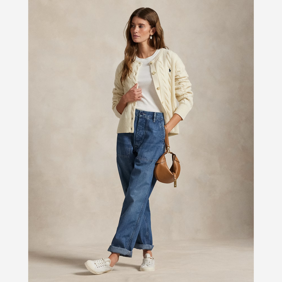 Cable-Knit Wool-Cashmere Cardigan Authentic Cream