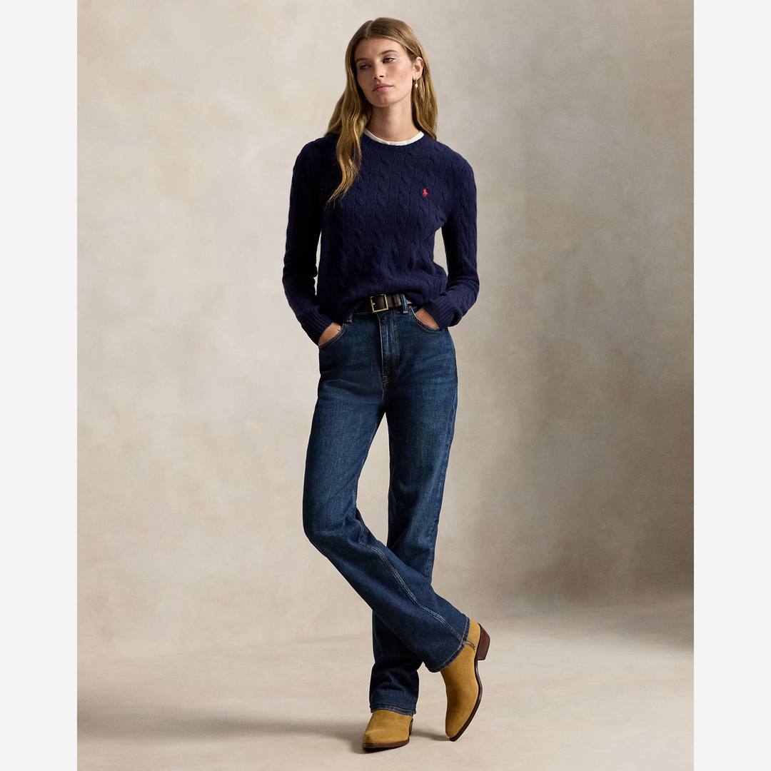Cable Wool-Cashmere Crewneck Jumper Hunter Navy