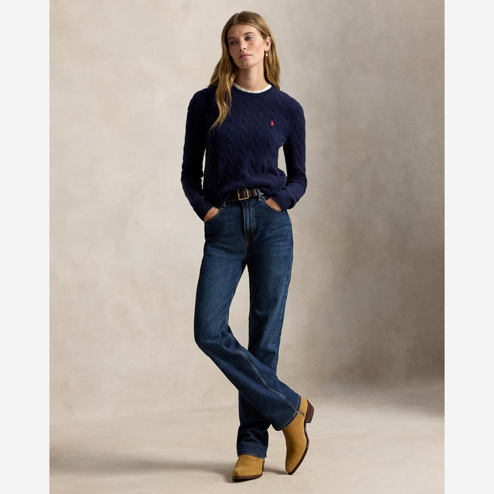 Cable Wool-Cashmere Crewneck Jumper Hunter Navy