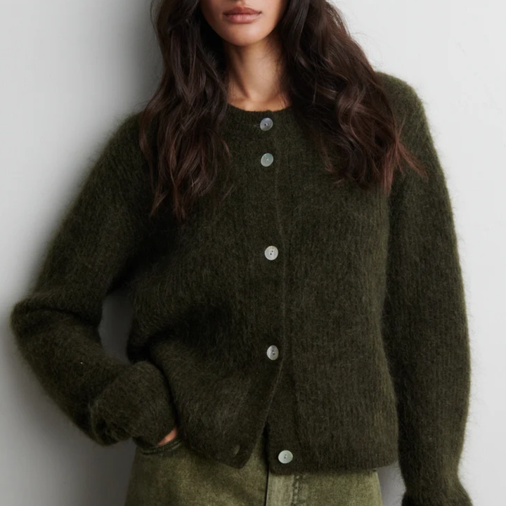 Andrea Knit Rib LS Cardigan Black Olive