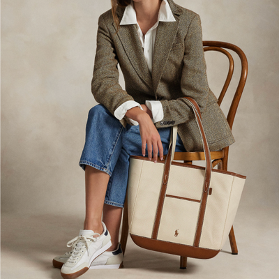 LEATHER-TRIM CANVAS MEDIUM SHOPPER TOTE