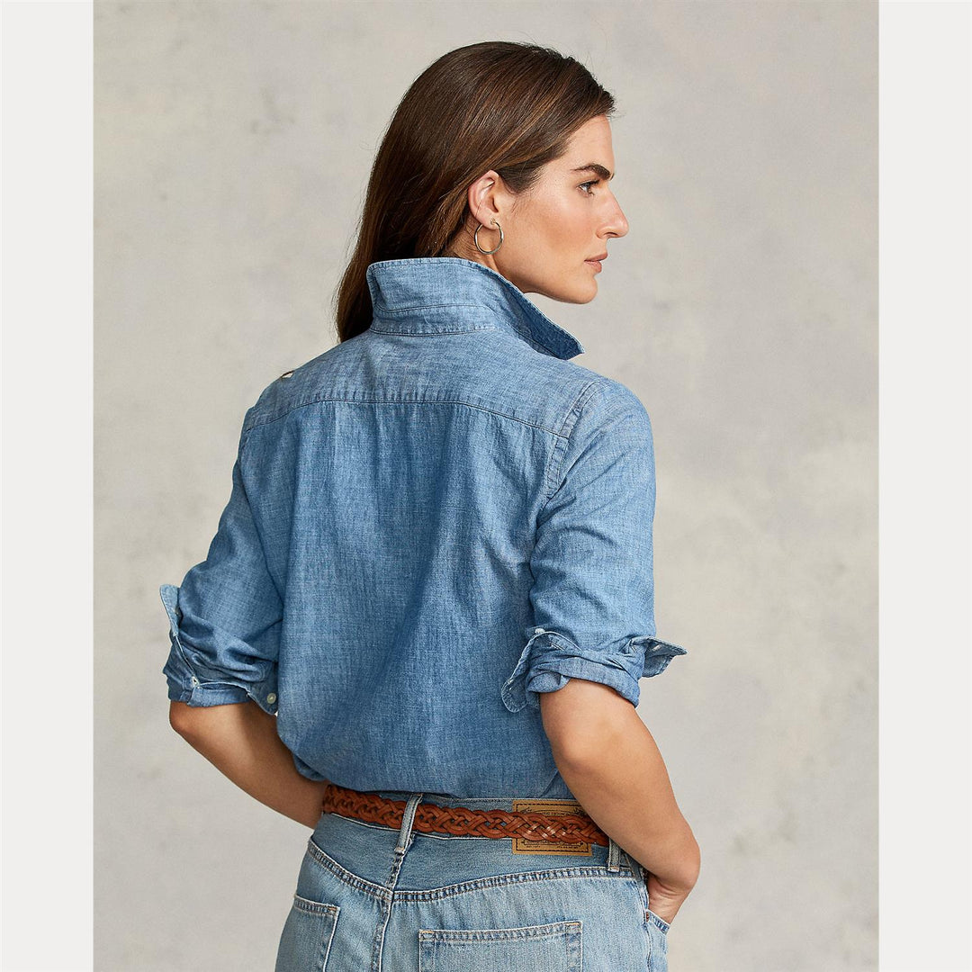 STRAIGHT FIT COTTON CHAMBRAY SHIRT
