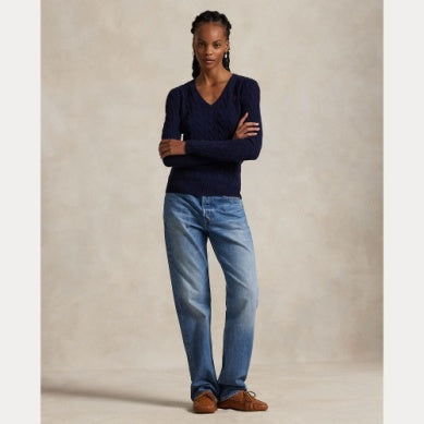 CABLE-KNIT WOOL-CASHMERE V-NECK SWEATER