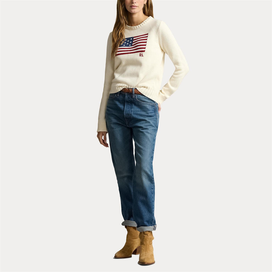 FLAG COTTON CREWNECK SWEATER CREAM