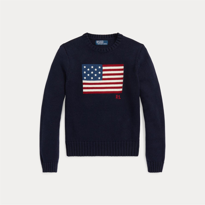 FLAG COTTON CREWNECK SWEATER NAVY