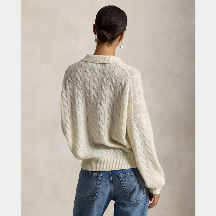 CABLE WOOL-CASHMERE POLO-COLLAR SWEATER