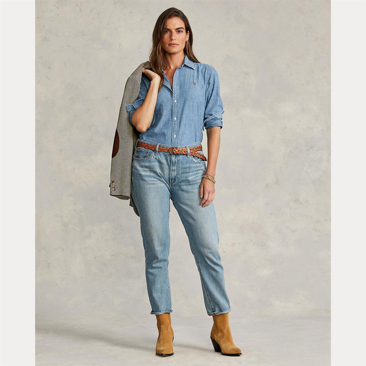 STRAIGHT FIT COTTON CHAMBRAY SHIRT