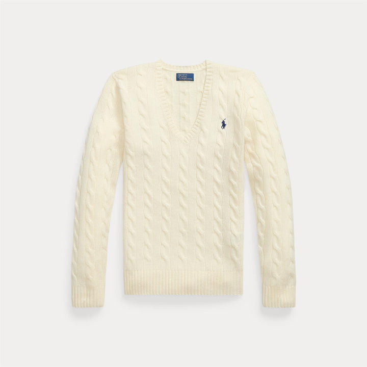 Cable-Knit Wool-Cashmere V-Neck Jumper Cream